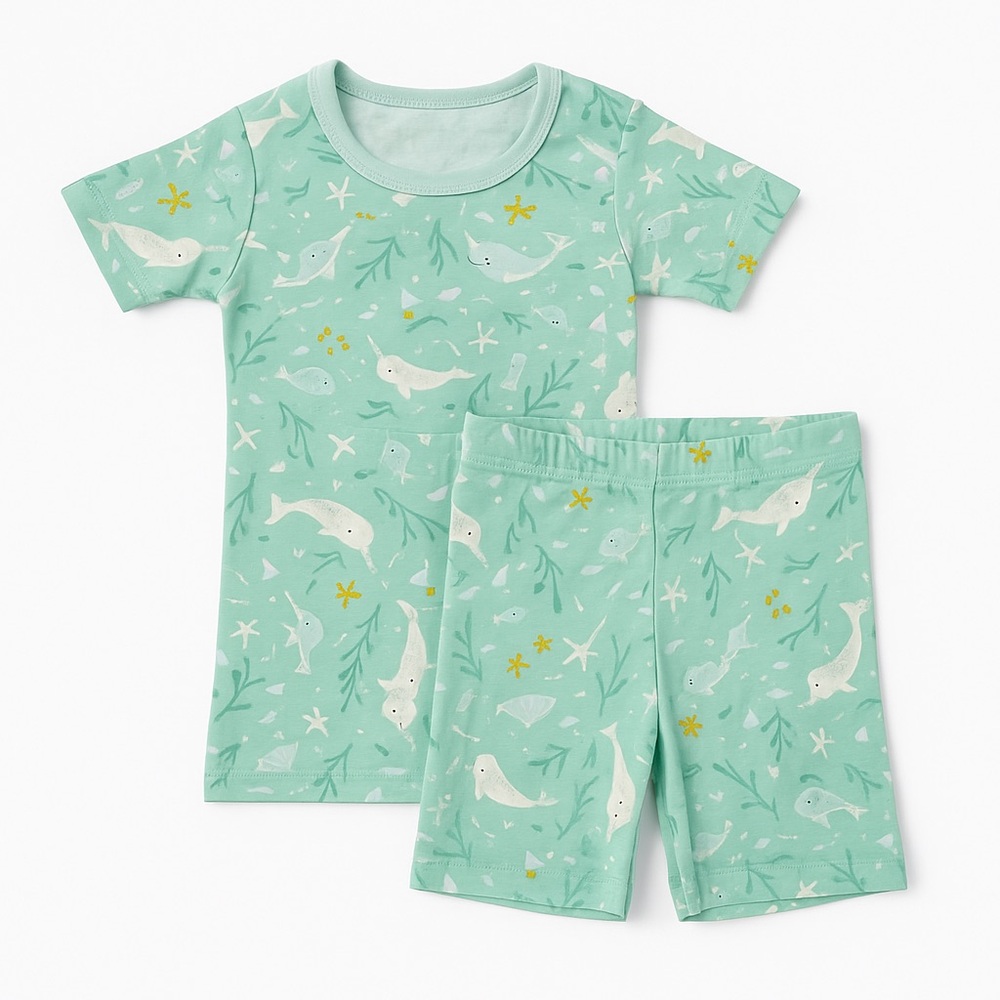 🦈 Little Sleepies “Turquoise Sharks” Short Sleeve Pajama Set (3T)